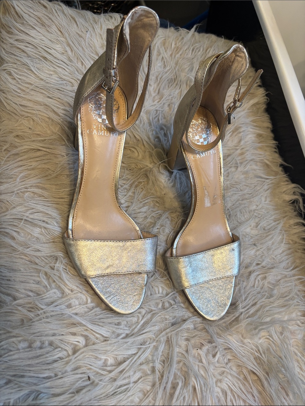 Vince Camuto Metallic Gold Open-Toe Block Heels